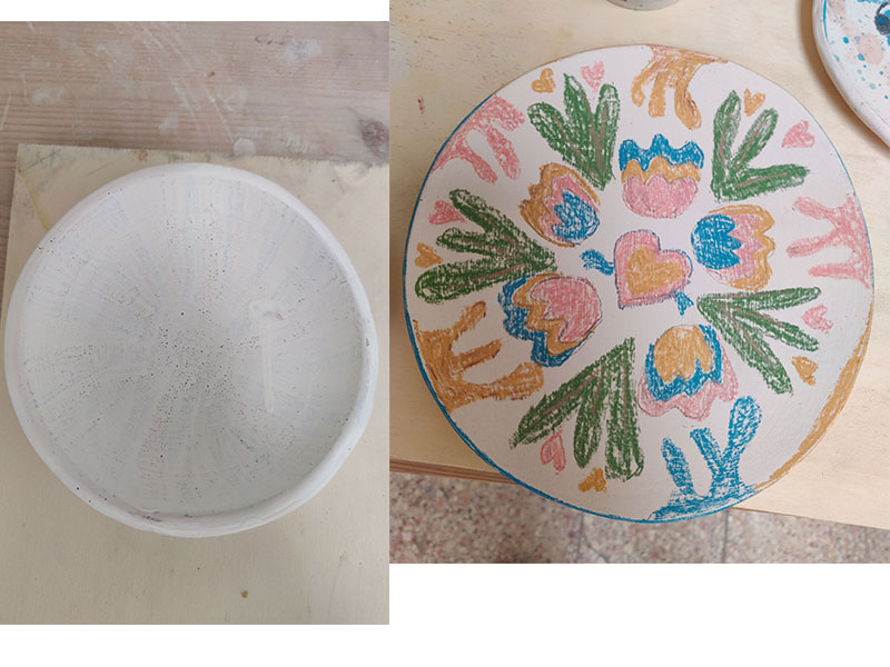the ceramics plate before and after with my design